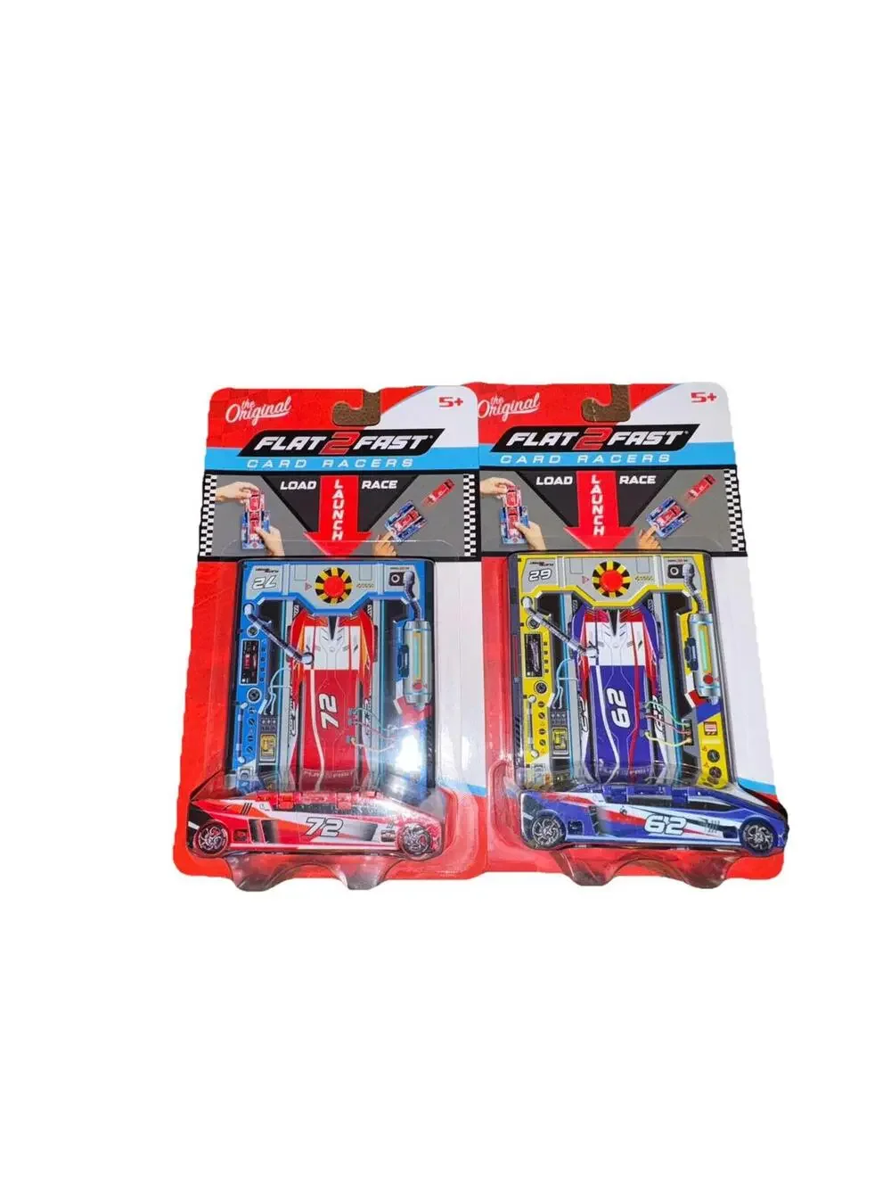 Luki Labs Original FLAT2FAST Card Racers Lot of 2 Blue #62 & Red #72 Brand New